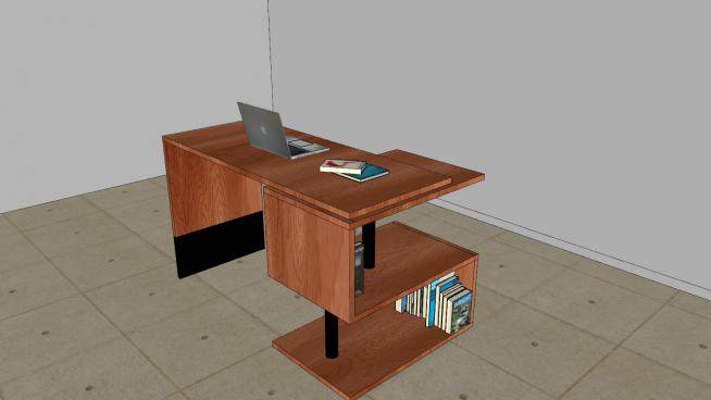 异造型的书桌带书柜SU模型下载_sketchup草图大师SKP模型