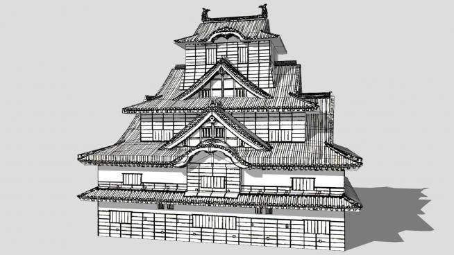 日式古建筑住宅SU模型下载_sketchup草图大师SKP模型
