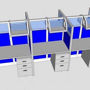 办公室员工办公桌隔断SU模型下载_sketchup草图大师SKP模型