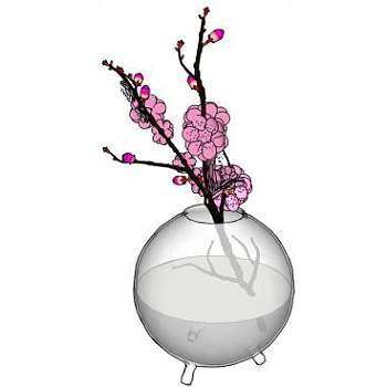 圆形玻璃花瓶插花SU模型下载_sketchup草图大师SKP模型