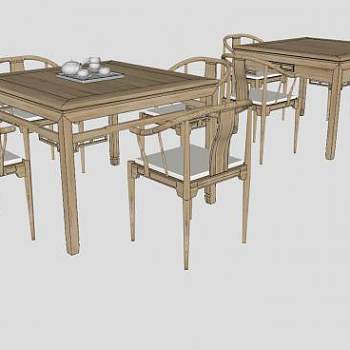 中式茶桌白色茶壶茶具SU模型下载_sketchup草图大师SKP模型