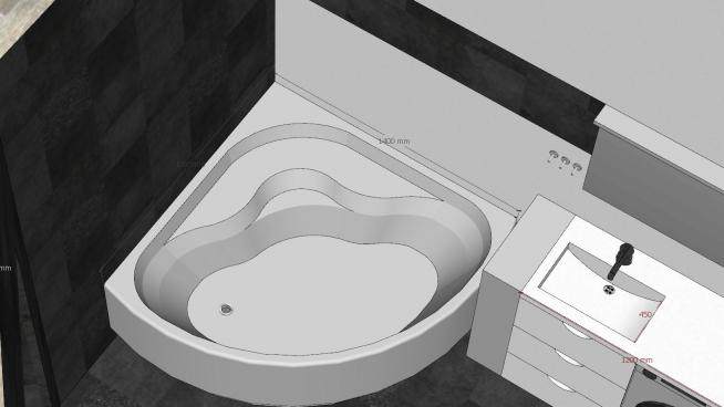 浴室间浴缸和一体式洗手台洗衣机SU模型下载_sketchup草图大师SKP模型