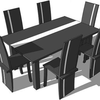 现代6人座餐桌椅家具SU模型下载_sketchup草图大师SKP模型