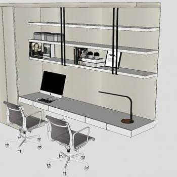 画工作桌组合柜SU模型下载_sketchup草图大师SKP模型