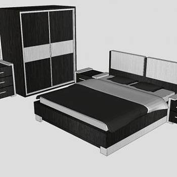 卧室双人床衣柜家具SU模型下载_sketchup草图大师SKP模型