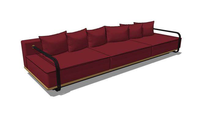 现代长形红色直沙发家具SU模型下载_sketchup草图大师SKP模型