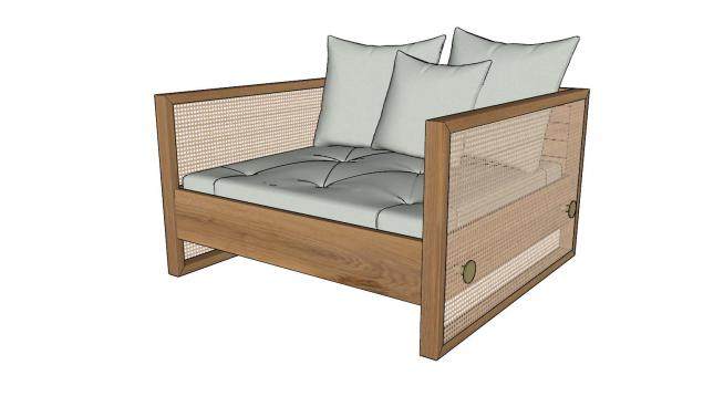 木质单人沙发椅SU模型下载_sketchup草图大师SKP模型