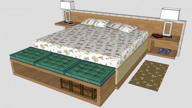 实用的板床双人床床铺SU模型下载_sketchup草图大师SKP模型