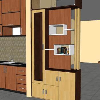 木质厨房橱柜隔断SU模型下载_sketchup草图大师SKP模型