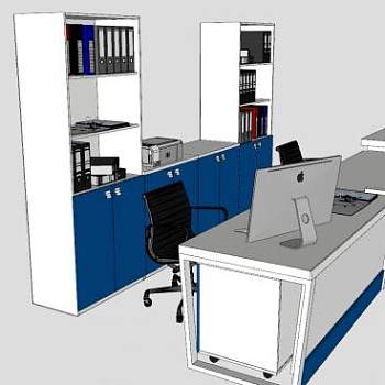 前台办公桌书柜家具SU模型下载_sketchup草图大师SKP模型