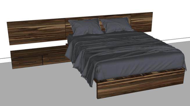 木制板床床垫家具SU模型下载_sketchup草图大师SKP模型