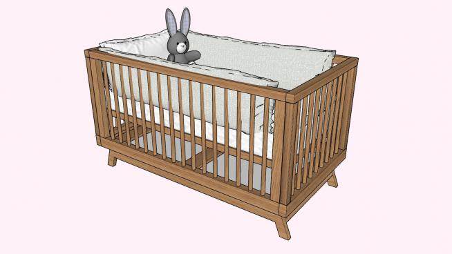 木制围栏婴儿床SU模型下载_sketchup草图大师SKP模型