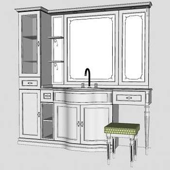 木质一体浴室柜洗手台镜子SU模型下载_sketchup草图大师SKP模型