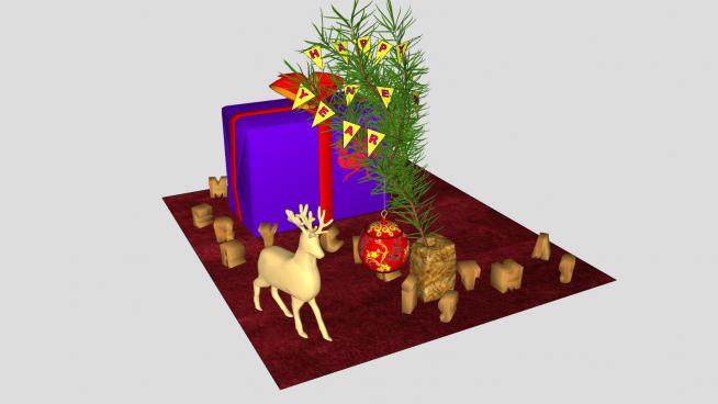 圣诞礼物麋鹿和绣花球sketchup模型下载_sketchup草图大师SKP模型