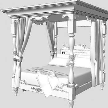 哥特风格床铺SU模型下载_sketchup草图大师SKP模型