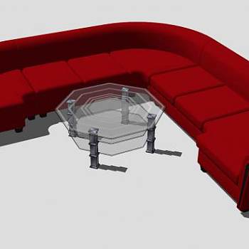 大红色L沙发茶几SU模型下载_sketchup草图大师SKP模型