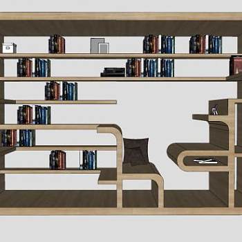 带座椅的书架书柜SU模型下载_sketchup草图大师SKP模型