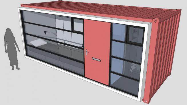 小型集装箱房子工作室SU模型下载_sketchup草图大师SKP模型