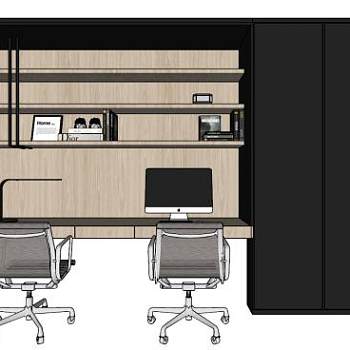 衣柜书桌组合家具SU模型下载_sketchup草图大师SKP模型