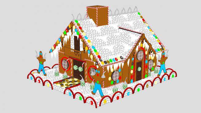 圣诞树下作装饰用的姜饼屋甜品SU模型下载_sketchup草图大师SKP模型