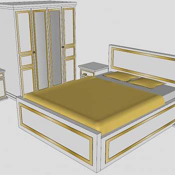 欧简卧室家具床铺衣柜梳妆台SU模型下载_sketchup草图大师SKP模型