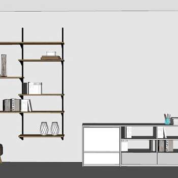 挂墙书架和书柜SU模型下载_sketchup草图大师SKP模型