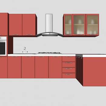 厨房橱柜连接吧台SU模型下载_sketchup草图大师SKP模型