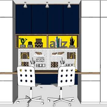 衣柜组合书桌SU模型下载_sketchup草图大师SKP模型