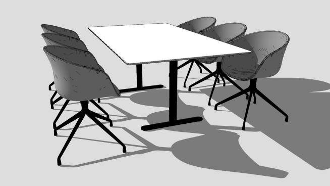 六人现代餐桌洽谈桌SU模型下载_sketchup草图大师SKP模型