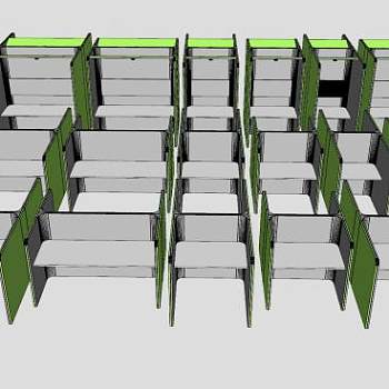 双人隔断桌办公桌SU模型下载_sketchup草图大师SKP模型