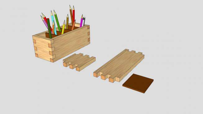 长方形木笔筒铅笔盒SU模型下载_sketchup草图大师SKP模型