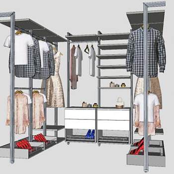 衣橱架衣物SU模型下载_sketchup草图大师SKP模型