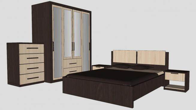房间室内家具组合床铺和衣柜SU模型下载_sketchup草图大师SKP模型