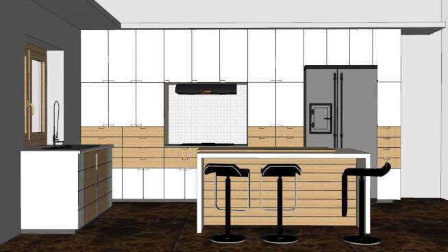 现代小型开放式厨房SU模型下载_sketchup草图大师SKP模型