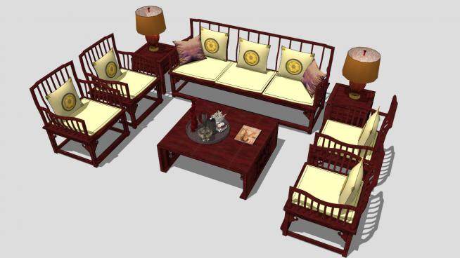 古典中式木质组合沙发sketchup模型下载_sketchup草图大师SKP模型