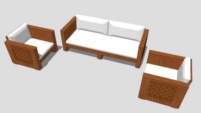 中式古典简约木制组合沙发SU模型下载_sketchup草图大师SKP模型