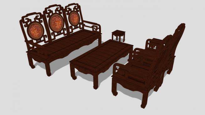 古典中式红木组合沙发SU模型下载_sketchup草图大师SKP模型