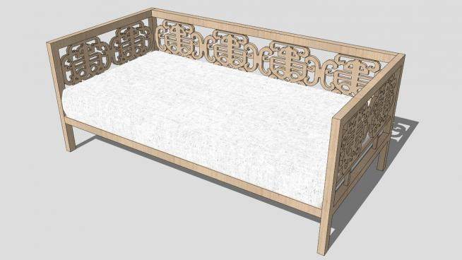 古典中式木质双人沙发SU模型下载_sketchup草图大师SKP模型