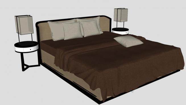 新中式双人床床铺家具SU模型下载_sketchup草图大师SKP模型