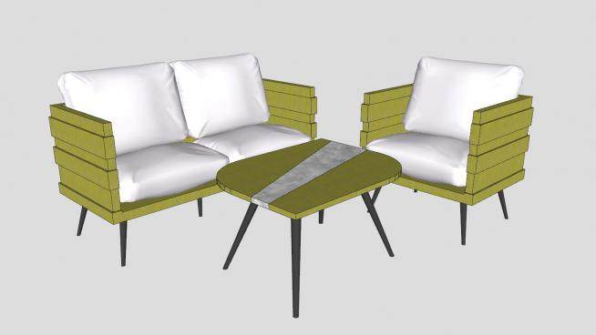 简易绿色沙发小茶几迷你型SU模型下载_sketchup草图大师SKP模型
