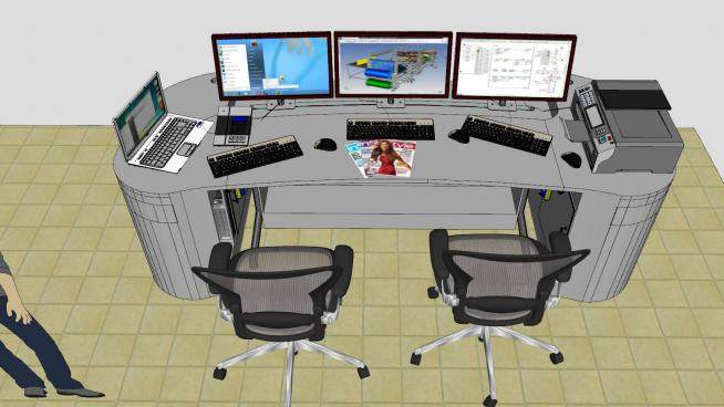 设计师的工作台办公桌椅电脑SU模型下载_sketchup草图大师SKP模型