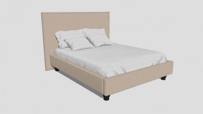 简易双人床床铺枕头床垫SU模型下载_sketchup草图大师SKP模型
