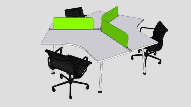 三人座办公桌椅SU模型下载_sketchup草图大师SKP模型