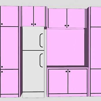 粉色橱柜组合柜SU模型下载_sketchup草图大师SKP模型