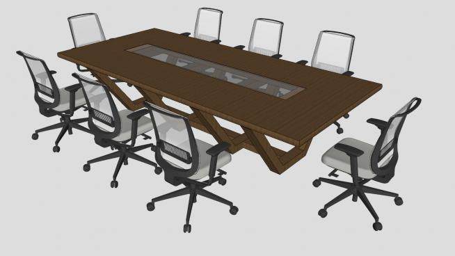 长方形会议桌椅SU模型下载_sketchup草图大师SKP模型