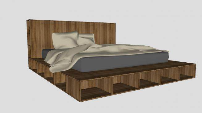 木制板床踏板床SU模型下载_sketchup草图大师SKP模型