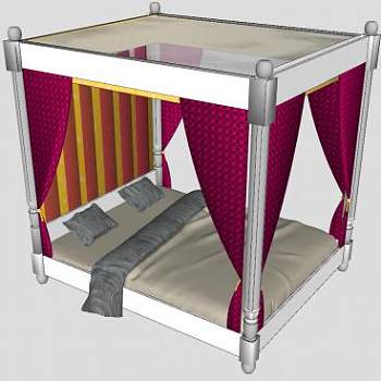 带蚊帐的双人床床铺SU模型下载_sketchup草图大师SKP模型