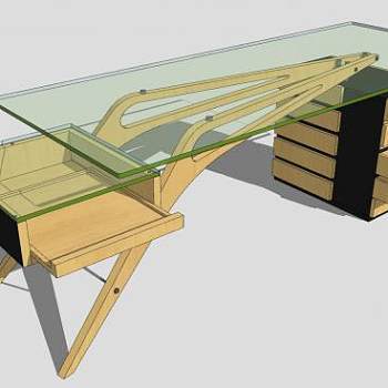 创意书桌玻璃台面SU模型下载_sketchup草图大师SKP模型