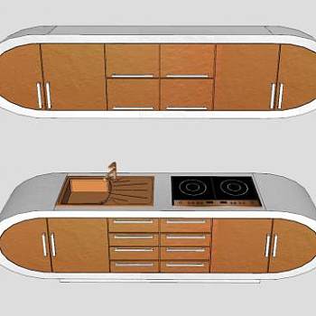 椭圆形欧式厨柜SU模型下载_sketchup草图大师SKP模型