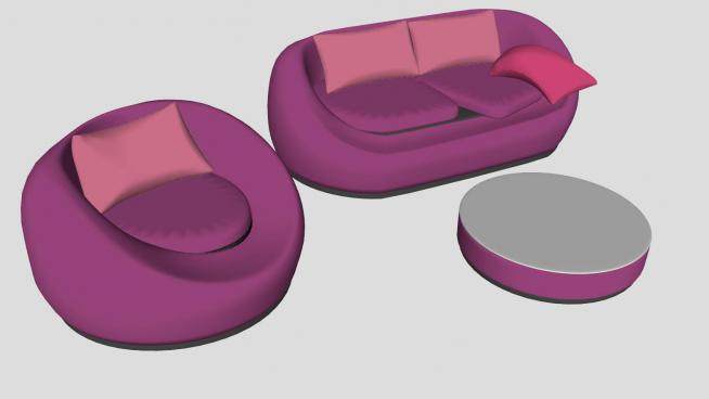 紫色圆形沙发茶几SU模型下载_sketchup草图大师SKP模型